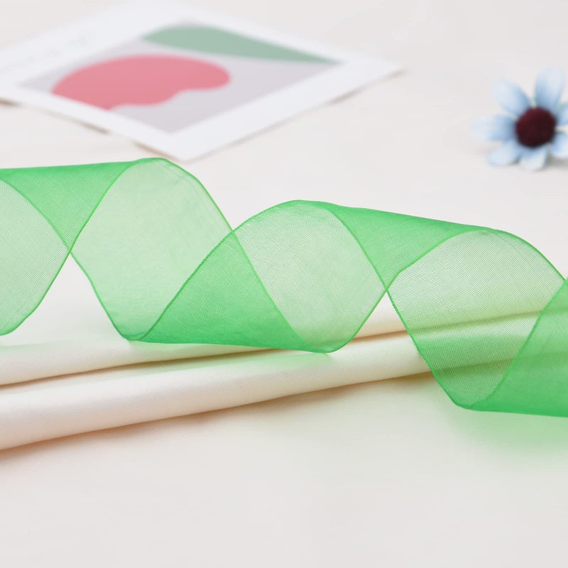 Hapeper 1-1/2 Inch Sheer Organza Ribbon  50 Yards/Roll (Green) - Image 4